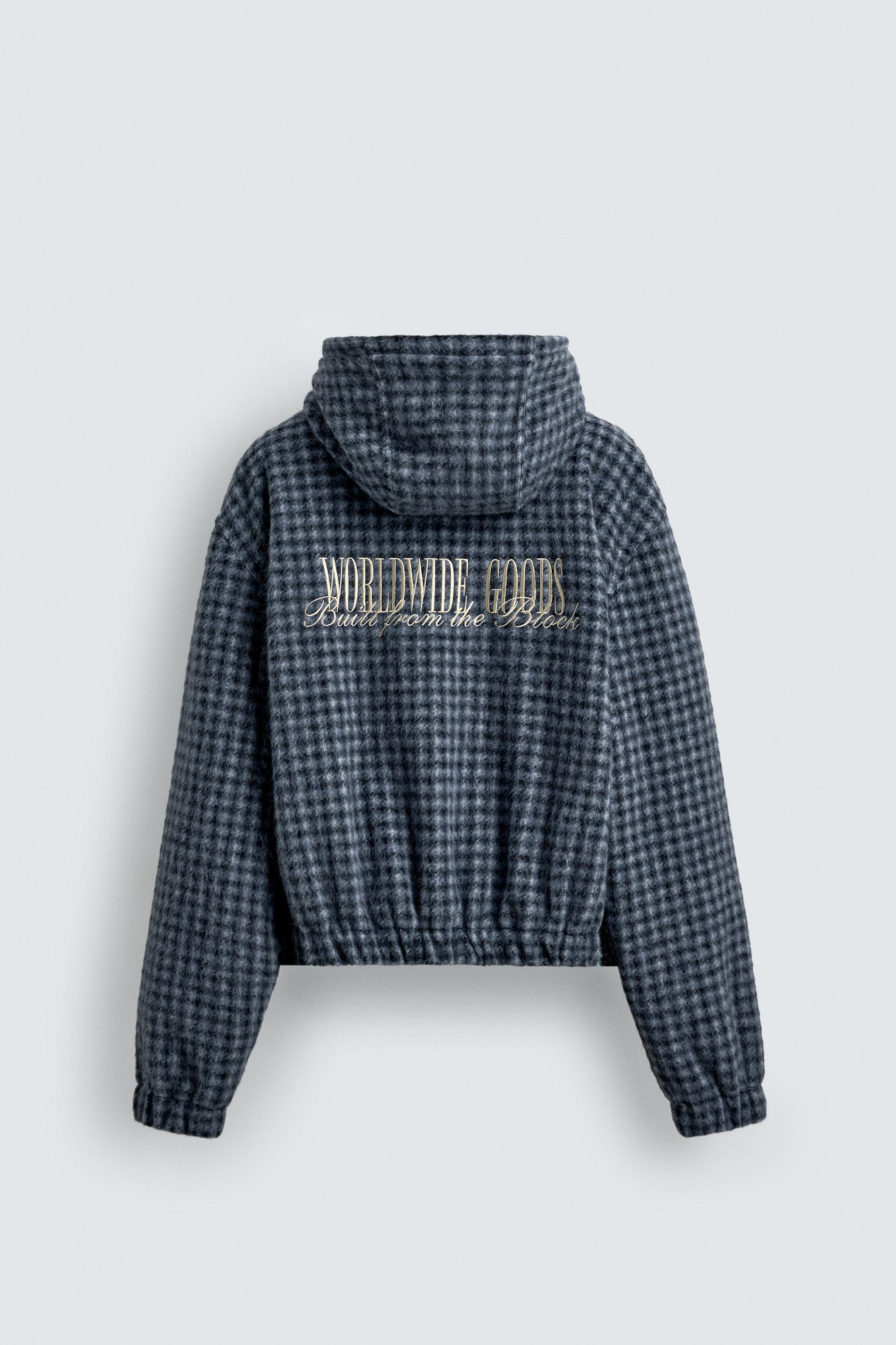 BLOUSON À CARREAUX BRODÉ CAPUCHE